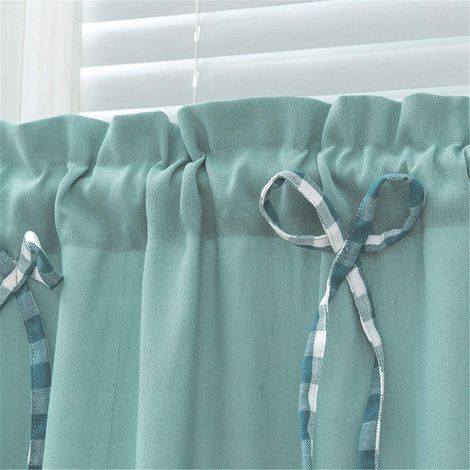 Kurze Gardinen mit Schleife für halbhohe Fenster, Küchengardinen für kleine Badezimmerfenster, Kellerfenster, Kinderzimmer (130x41cm blau) (1/4)