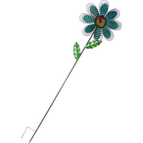 Metallene Windmühlen-Wetterfahne für den Garten - "Windmühlendekor" - Blaue Windmühle (120 cm Höhe / Blütendurchmesser 30 cm / Eisen) (1/5)