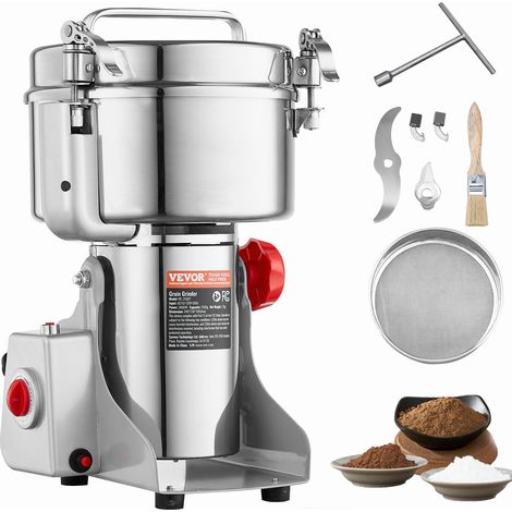 VEVOR Molinillo de Especias Comercial Capacidad de 2500 g Molinillo de Cereales Electrico 3400 W Molinillo de Alta Velocidad 32000 rpm para Granos Secos Especias Cereales Cafe Maíz Pimienta