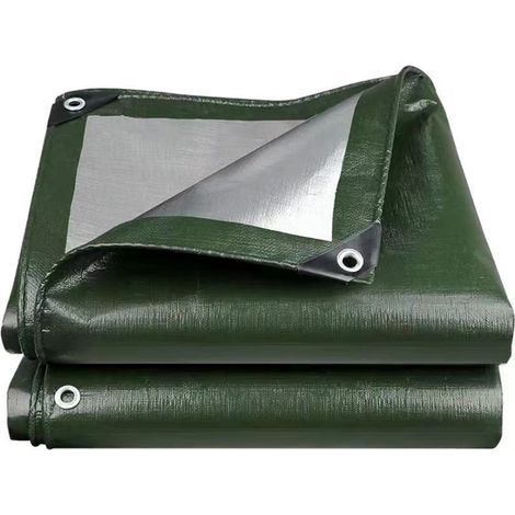 1 Plane 2x6m, wasserdichtes PE-Gewebe, Aluminiumösen, militärgrün und silber, für Garten und Camping (1/5)