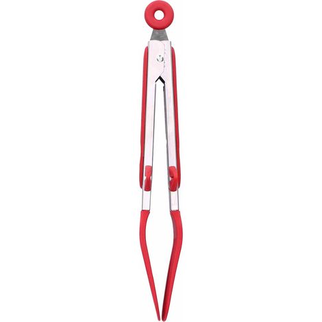 Grillzange aus Edelstahl und Silikon, Steakwender, Grillutensil für Zuhause, 23 cm langer roter Ständer (1/5)