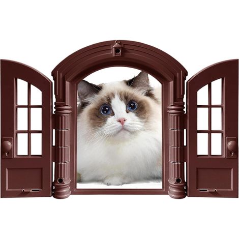 Chatières pour Chats Porte Anti-Fuite pour Chats de Taille Moyenne Double panneaux style français 24x27,5x7,2cm Pour intérieur, extérieur, garage, maison, couloir, mur (1/5)