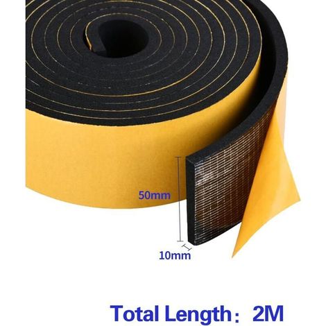 Ruban Mousse Adhésive 50mm Large 10mm Épaisseur Bandes de Mousse Néoprène Rouleau de Caoutchouc Isolation Joint Mousse Porte Anti-vibration Anti-collision Isolant Bruit Meuble Protection Voiture,2M (1/3)