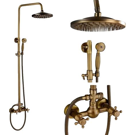 Système de douche, pommeau de douche pluie de 8 pouces, contrôle à double poignée, Laiton ancien (1/2)