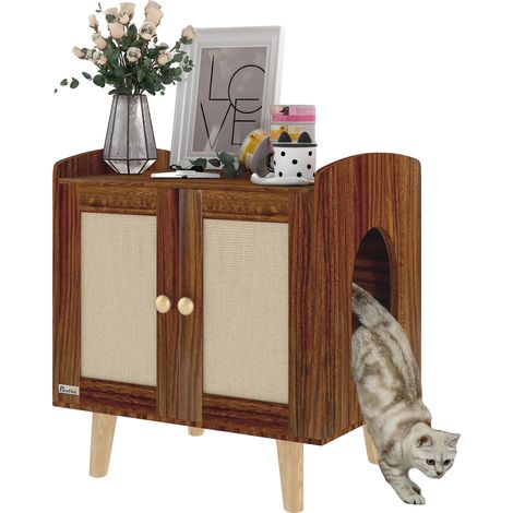 Mobilier de Bac à Litière pour Chats, Design Élégant, Gain de Place, Marron, 55X43X59.6 cm (1/5)