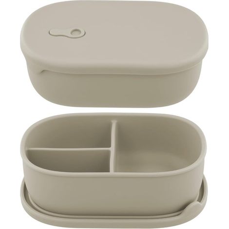Fiambrera Bento de silicona con tapa, separadores, 3 compartimentos, separadores herméticos, ideal para niños y adultos, 1000 ml, color beige (1/5)