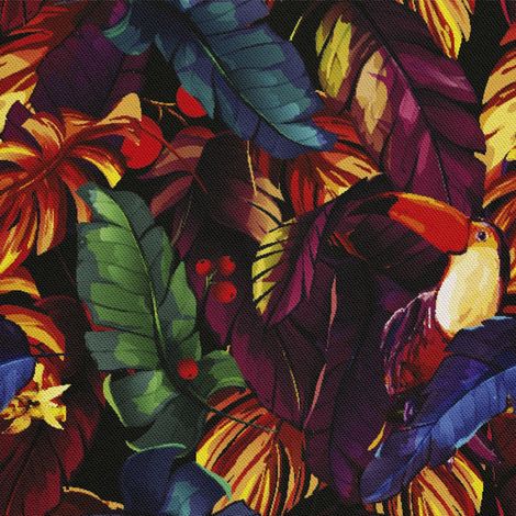 Tissu d'extérieur décoratif Oxford - Motif toucan et feuilles colorées I DX265 (1/5)