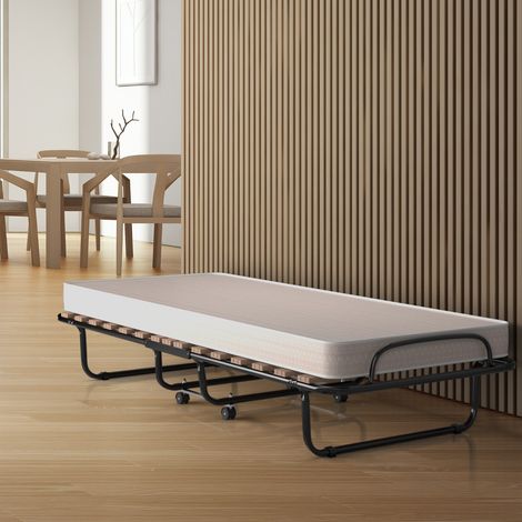 Lit Pliant sur Roulettes 190 x 80 x 33 CM (L x l x H) Lit d'Appoint avec Matelas en Mousse 6,5 CM pour Maison et Bureau Beige CW2320 Maison Chic (1/3)
