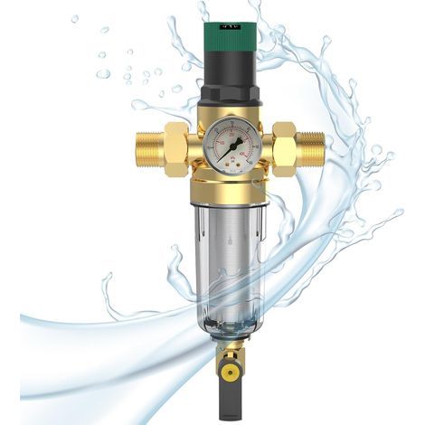 Water Pressure Reducer, Pressure Reducer with Water Pressure Gauge and Mesh Filter, Water Pressure Reducer for Garden Irrigation and Gas Heating Taps (3/4 Inch) (1/5)