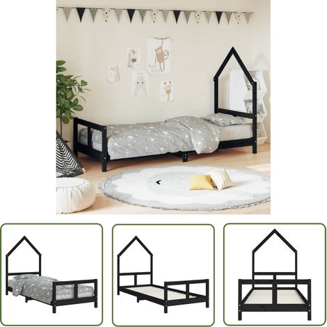 The Living Store Kinderbett Schwarz 80x200 cm Massivholz Kiefer - Kinderbett - Holzkinderbett - Kiefernholzbett - Jugendzimmer - Kinderzimmereinrichtung (1/5)