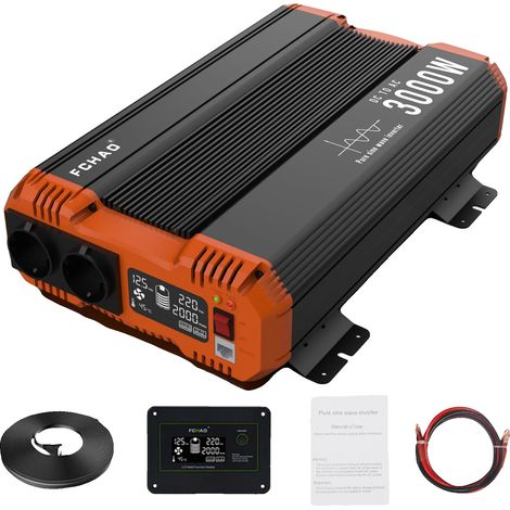 Inverter per auto, convertitore di potenza a onda sinusoidale pura, schermo LCD, 3000W-12V (1/2)