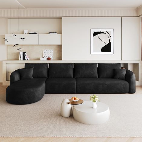 Sofá rinconero en L 336 cm, 5 plazas, sin montaje, negro DESVIAE