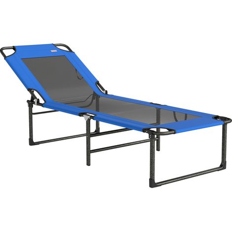 Lettino Sdraio Pieghevole, Schienale Regolabile 4 Posizioni, Maniglia Trasporto, Colore Blu. (1/5)