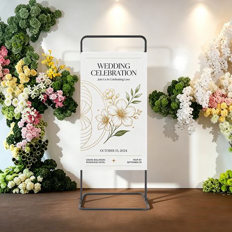 Présentoir de mariage noir, 60x45x150cm cadre d'affichage pour le plan de table, support de panneau de mariage sur pied (1/5)