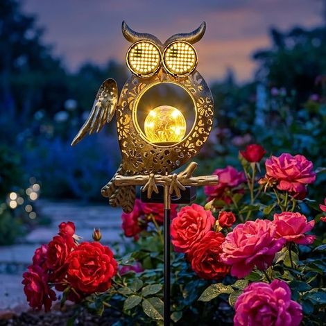 Lampe hibou solaire d'intérieur, conception étanche pour l'extérieur, lampe solaire décorative de jardin adaptée aux patios, terrasses et allées, un cadeau pour les amoureux des hiboux. (1/5)