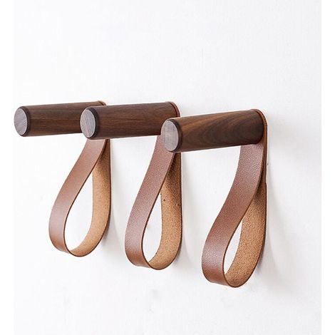 (noyer Lot de 3)Patère Murale en Cuir Crochets Muraux en Bois Porte-Manteau Mural pour accrocher Sac Serviettes et Manteaux Décoration Scandinave Design Moderne (1/4)