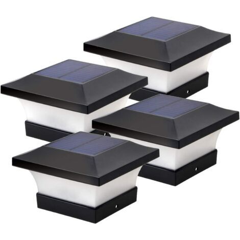 Lot de 4 lampes solaires LED pour poteaux en bois de 4 x 4, terrasse, clôture, lumière du jour blanche 6000 K [Classe énergétique A+] (1/5)