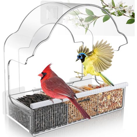 Mangeoire pour oiseaux extérieure transparente en acrylique, mangeoire pour oiseaux murale à adsorption(blanc) (1/5)