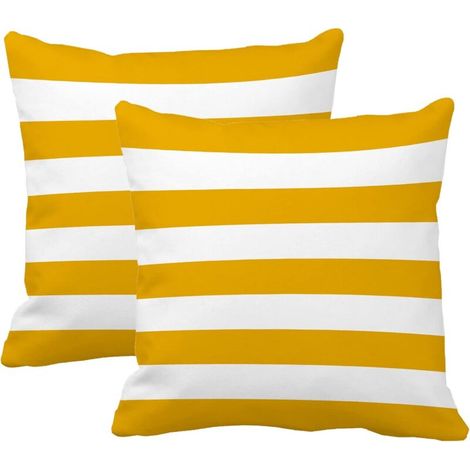 KZQ - Juego de 2 fundas de almohada decorativas de algodón y poliéster con rayas blancas y amarillas mostaza de 45,7 x 45,7 cm, cuadradas, suaves, para decoración del hogar, dormitorio, cama y sofá (1/3)