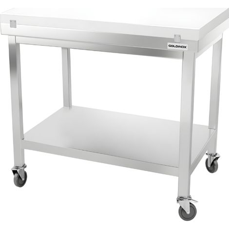 Table de travail en inox 1000x600 mm avec plaque de découpe blanche sur roulettes PREMIUM - GOLDINOX (1/4)