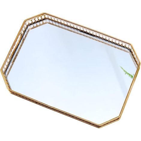 1 Plateau décoratif, Métal et verre miroir, Anti-ternissement, 32 ou 35 cm, Pour salle de bain et salon (1/5)