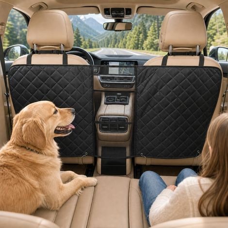 Dog Barrier for Car Front Seat, Padded Oxford Fabric Partition, Pet Barrier with Mesh Storage, Universal for Passenger Cars and SUVs (1/5)