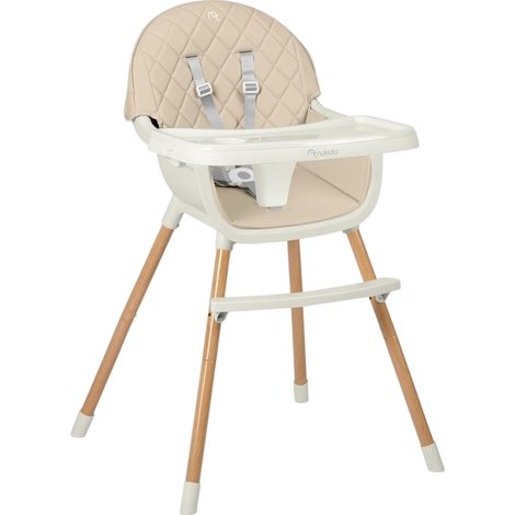 Chaise haute bébé Nukido Lilo beige – Plateau amovible et réglable – Harnais de sécurité 5 points – Matériau résistant aux taches (1/5)