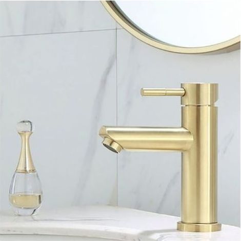 Robinet Lavabo Doré pour Salle de Bains, Mitigeur de Lavabo Design Moderne, Robinet de Lavabo en Acier Inoxydable Résistant à l'usure, Mousseur Remplaçable, Robinettrie Or (1/3)
