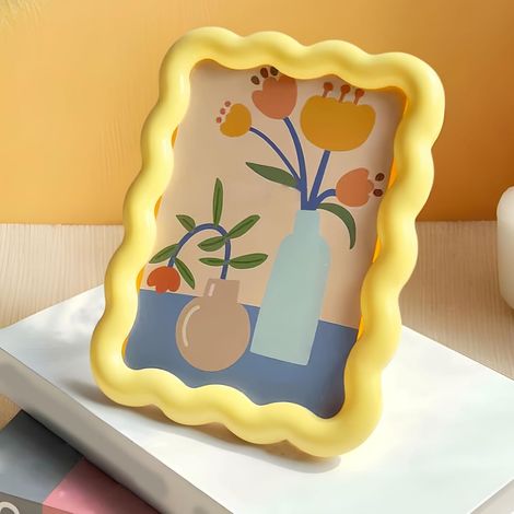 Cadre photo décoratif et mignon au style crème, avec support en acrylique pour bureau ou maison - Jaune (1/5)