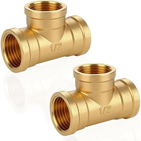 T-Pièce en laiton 90° G1/2" femelle,2 pièces T-Pièce en laiton G1/2"(Ø19,5mm) F/F/F,DN15,Dérivation pièce de distribution filetage intérieur convient pour l'eau potable Raccord fileté (1/5)