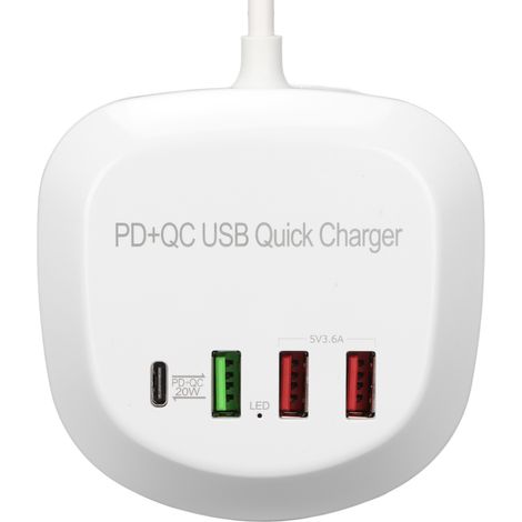Chargeur USB 4 Ports Rapide PD QC3.0 avec Prise Européenne, Alimentation 100‑240V pour Téléphone, Tablette et Appareils Mobiles (1/5)