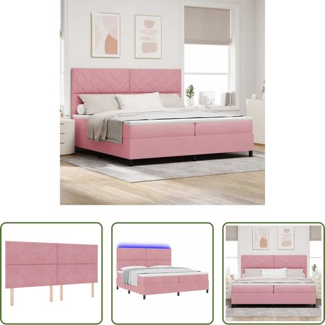 vidaXL Tête de lit réglable - Lit à ressort LED avec matelas Rose 200 x 200 cm Velours (1/5)