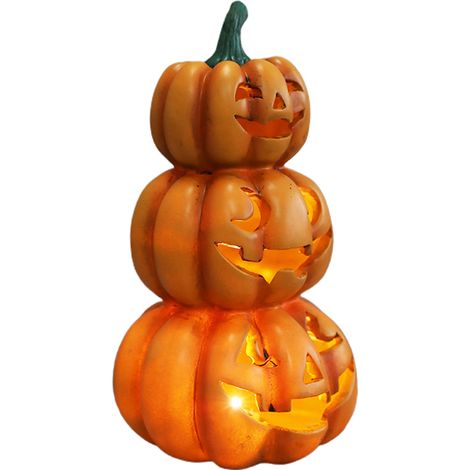 Lot lumineux de citrouilles empilées Halloween, décorations intérieures extérieures pour fête. (1/5)