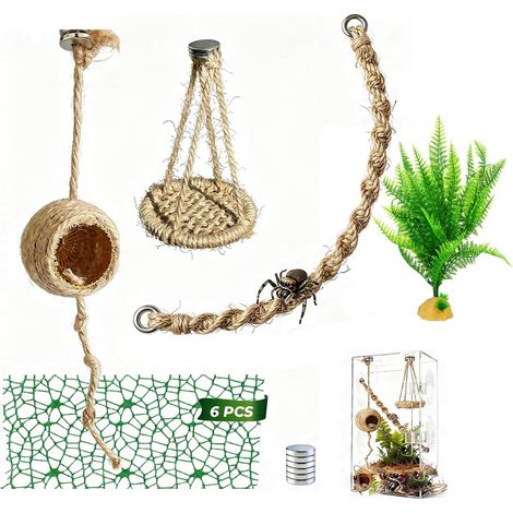 Kit 16 Pièces Accessoires Araignée Sauteuse avec Hamac et Nid Comprend hamac, nid, pont, balançoire, filet, plateforme, mousse et accessoires pour terrarium d'araignée sauteuse (1/5)