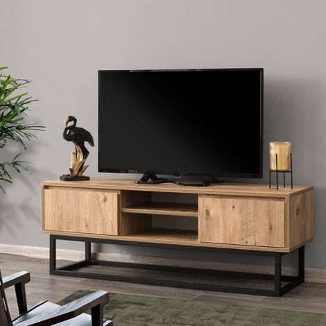TV-Möbel Belinda Schwarzes Kiefernholz Melamin 140x50x40 cm