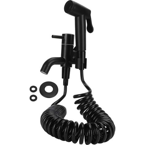 Kit spruzzatore bidet, spruzzatore per WC ad alta pressione G/2 in lega nera, con tubo flessibile da 1,95 metri per accessorio bagno e WC. (1/5)