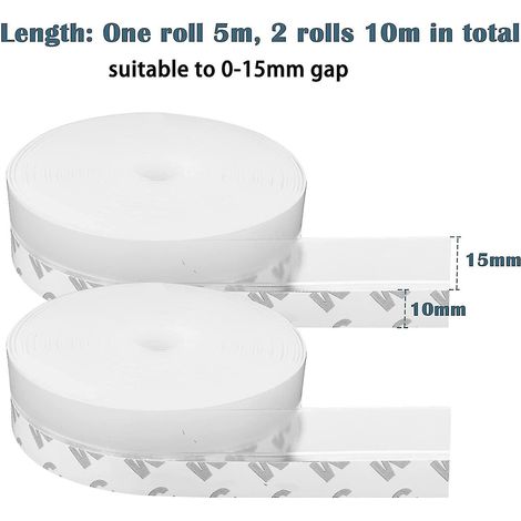 Lot de 2 bandes d'étanchéité en silicone 10 m25 mm, joint autocollant pour porte et fenêtre, joint transparent pour bas de porte, anti-poussière, résistant aux intempéries, insonorisant – 10 m (1/3)