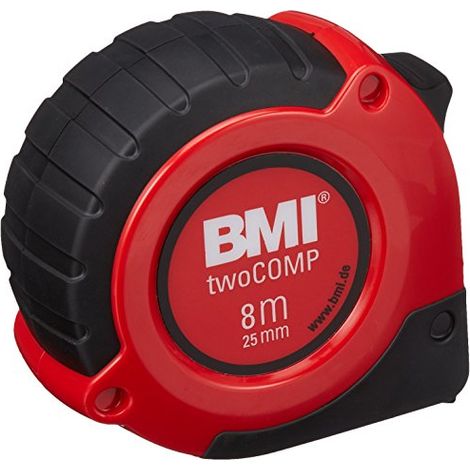 BMI cinta métrica de bolsillo twoCOMP PT14 - 8m, mm/mm, rojo/negro, con clip - 472841021