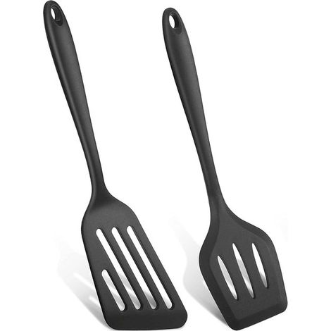 Spatules - Spatules de cuisine en silicone - Lot de 2 - Spatules en silicone résistantes à la chaleur, ajourées, pour la cuisson au four, à poisson et à la poêle - Antiadhésives - Sans BPA - Compatibl (1/5)