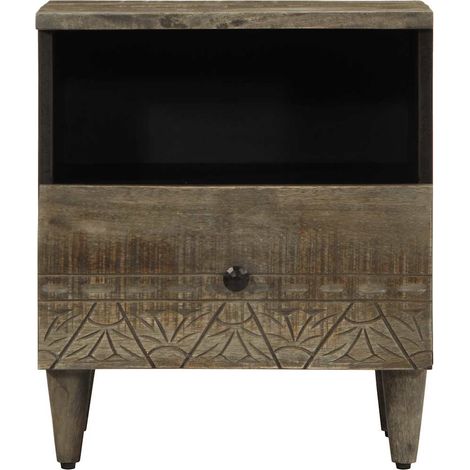 Table de chevet  Cabinet de chevet  Table de nuit gris clair 40x33x46 cm bois de manguier solide (1/5)