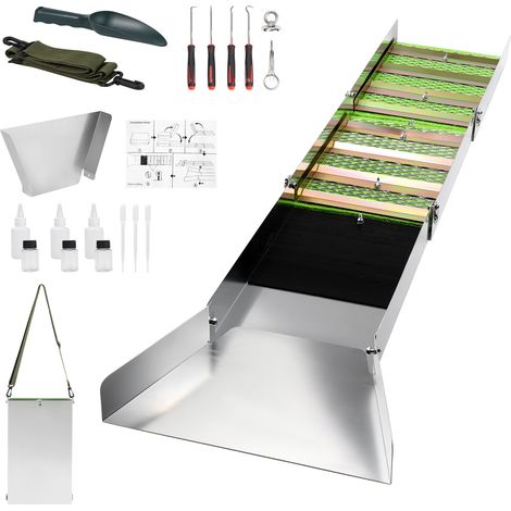 Kit de lavage d'or avec boîte de sluice - Équipement d'extraction minière en aluminium de 50", Ensemble de 18 pièces comprenant la casserole d'or, l'écran de classement, l'aimant (1/5)