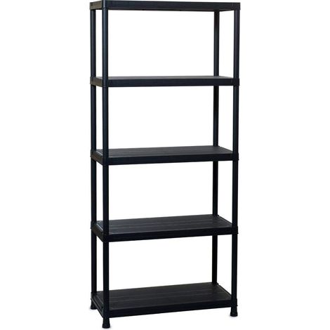 Toomax Universal 84-5 Scaffale salvaspazio a 5 ripiani in plastica resistente nera, 80x40x180h cm struttura componibile da garage, ripostiglio o esterno, ideale per organizzare attrezzi e utensili