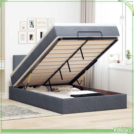 Lit ottoman - 3312537 - 120x190 cm - Velours gris foncé - Rangement sous lit avec LED (1/5)