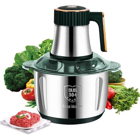 Hachoir Électrique 5L en Acier Inoxydable, Hachoir à Viande 500W avec 6 Lames, 5 Vitesses Réglables, Mixeur Multifonction pour Viande, Légumes, Noix et Aliments Bébé, Facile à Nettoyer (Vert) (1/5)