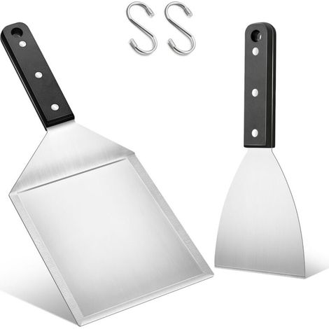 Lot de 2 spatules pour barbecue, 2 spatules à plancha en acier inoxydable et grand support de barbecue pour Smash Burgers, Teppanyaki, accessoires de barbecue, cadeaux de barbecue pour hommes (1/5)