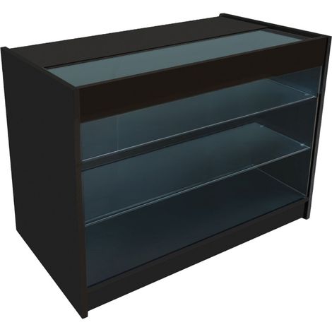 Schwarze LED-Ladentheke K1200 – Abschließbare Aufbewahrungseinheit I Glasvitrine