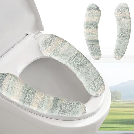 1 Paar Dicke, warme Toilettensitzbezüge aus Plüsch – Waschbares und wiederverwendbares Kissen mit TPR-Kleber (Grün) (1/5)