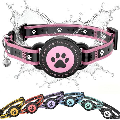 Collier Chat Anti-étranglement, Collier Réfléchissant Étanche avec Support et Cloche, Rembourrage Confortable, pour Chats Chatons et Chiots (Rose, 8"-10.5") (1/5)