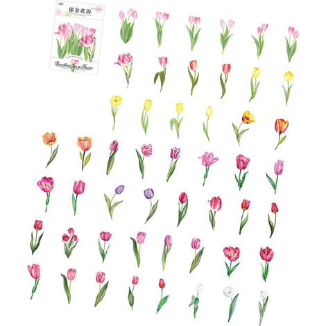 100 pièces autocollants fleurs série Océan Infini de Fleurs plantes DIY déco matériel PET tulipe mer de fleurs (1/5)
