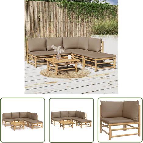The Living Store 6-tlg. Garten-Lounge-Set mit Kissen Taupe Bambus - Bambus Möbel - Gartenloungeset - Outdoor Möbel - Gartenmöbel - Esstisch (1/5)